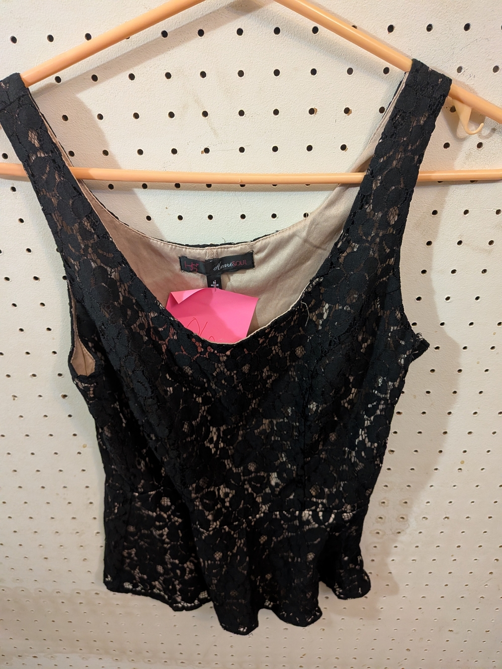 HeartSoul Black Lace Tank Top with Nude Lining